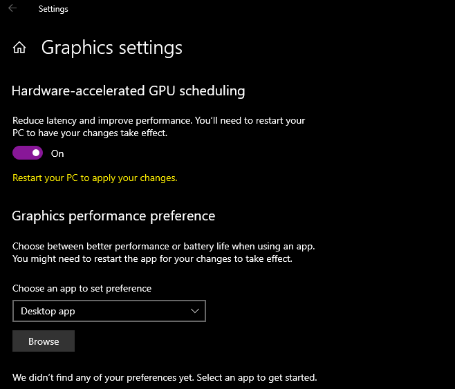 a screenshot of the Hardware-accelerated GPU scheduling option