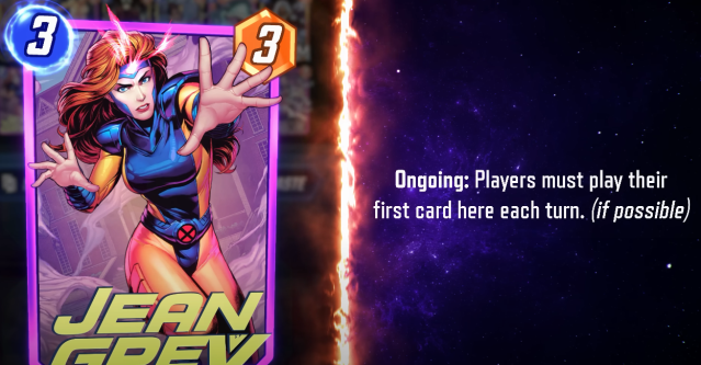 Jean Gray's character card and stats in Marvel Snap with her effect in text on the right.