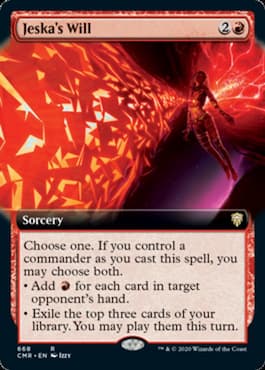 Image of spell shooting out of an individual through Jeska's Will Commander Legends MTG card