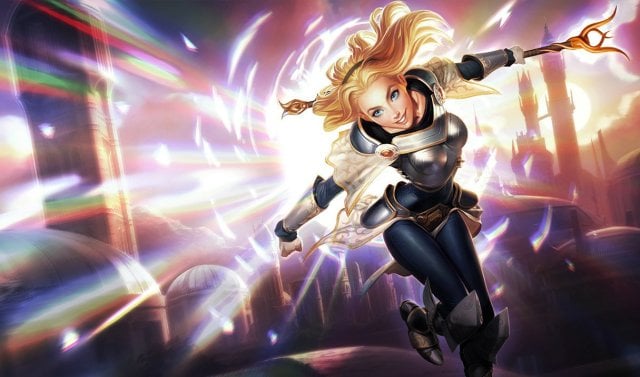 Lux shoots a beam of light forward in League of Legends