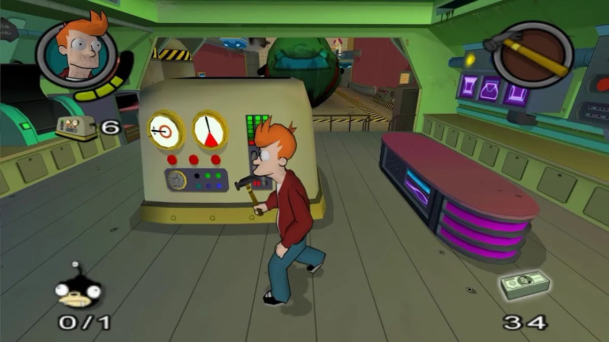 An image of Philip J. Fry exploring an area in the PlayStation 2 Futurama game.
