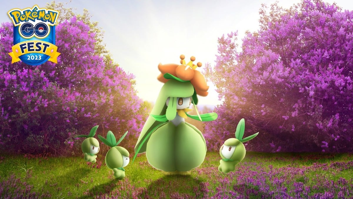 Lilligant surrounded by Petilil in Pokemon Go.