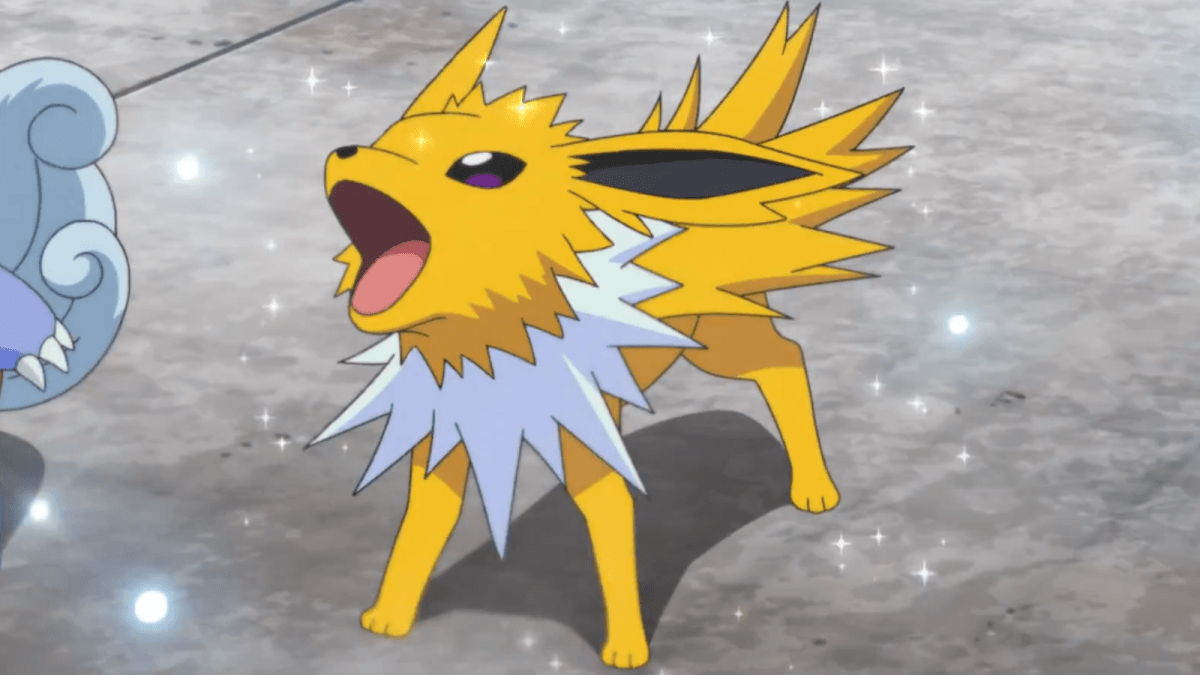 Jolteon sparkling in the Pokémon anime.