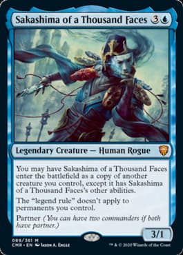 Image of rogue with many faces through Sakashima of a Thousand Faces Commander Legends MTG card
