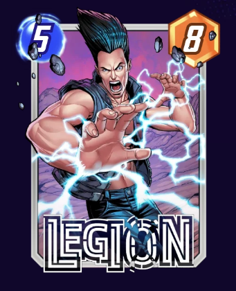 Legion card, showing him standing and posing with his powers