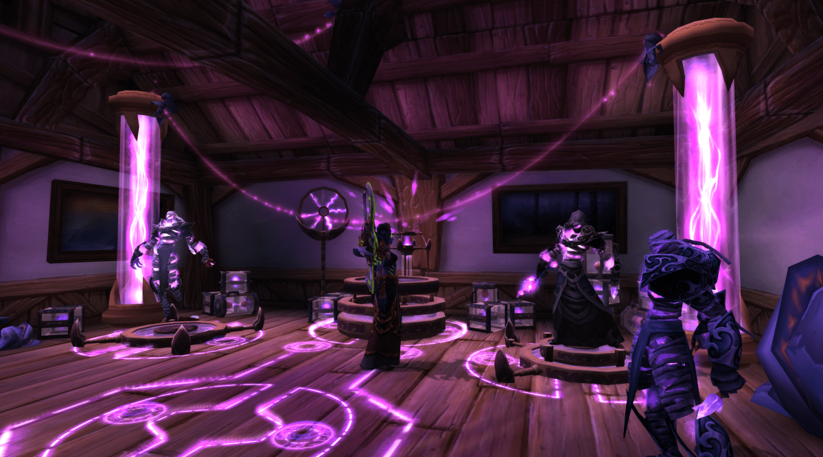 A WoW player browses the interior of the transmogrfication vendor's room in Stormwind City