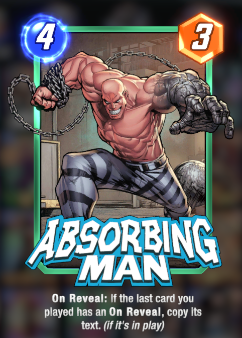 Absorbing Man card, posing with his chains 