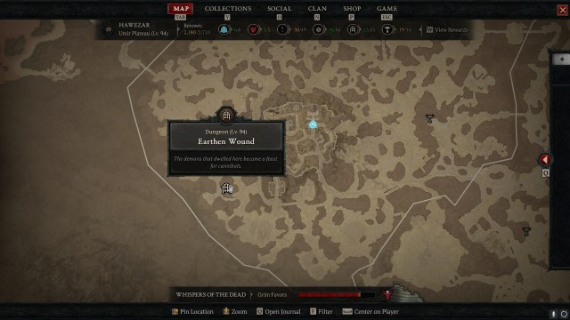 The map location of Earthen Wound, just west of Zarbinzet.