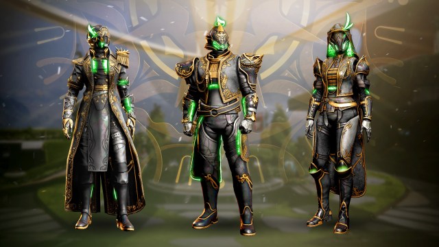 The 2023 Solstice armor set with the dark green glow of Strand.