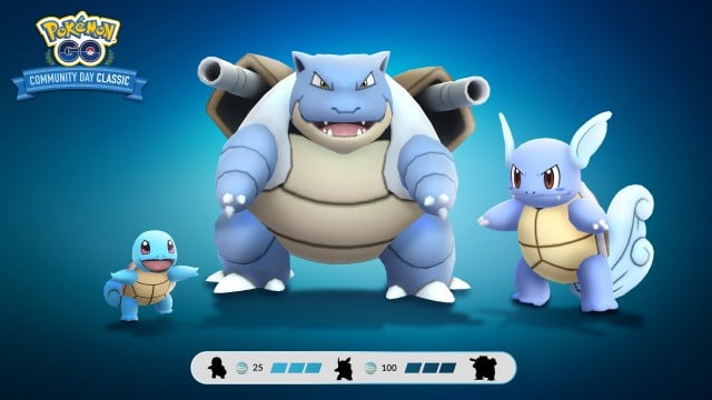 Squirtle's evolution line displayed with Candy costs for Pokemon Go. 