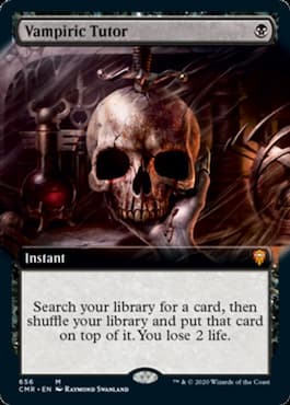 Image of skull with knife in it through Vampiric Tutor Commander Legends MTG card
