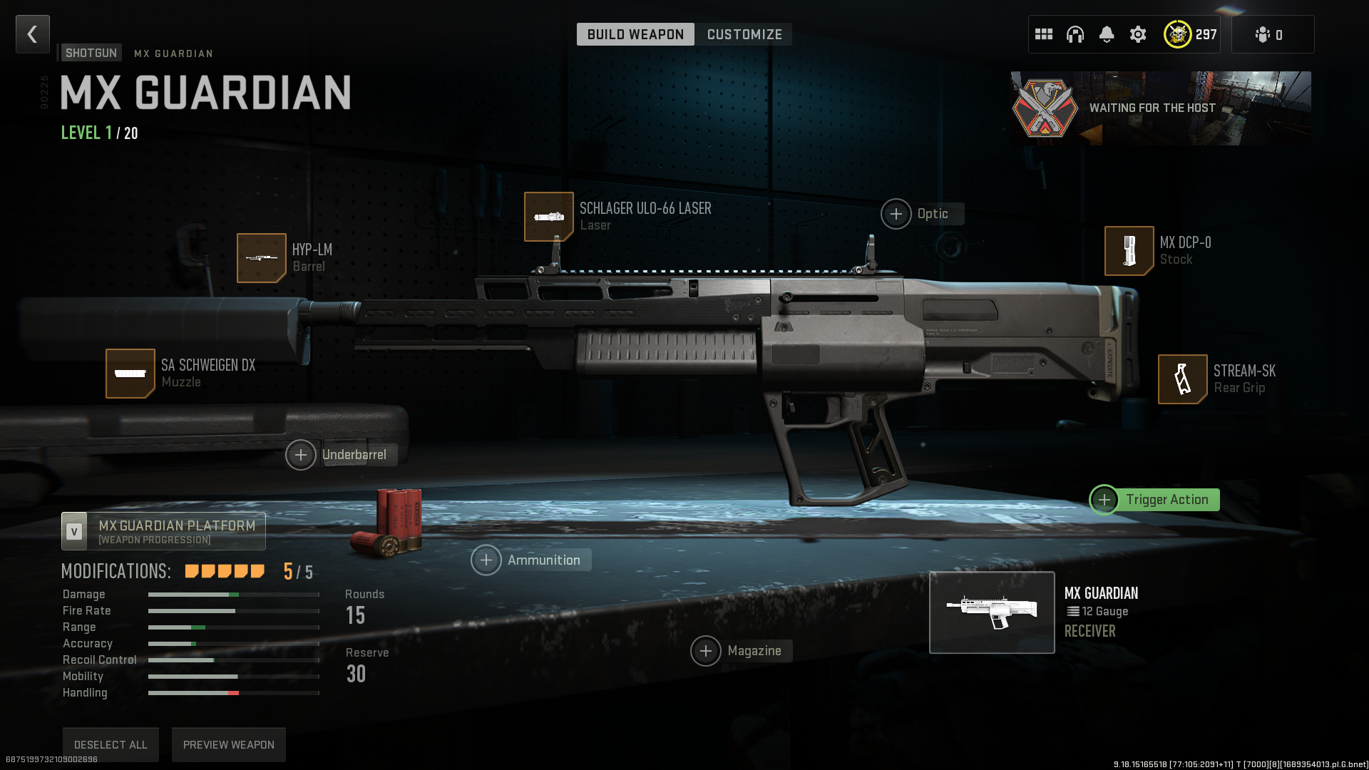 Call of DutyのMX Guardian：Warzone Gunsmith Screen。