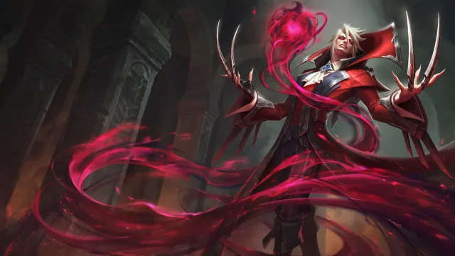 Vladimir casts a blood spell and shows off his long claws on both hands.