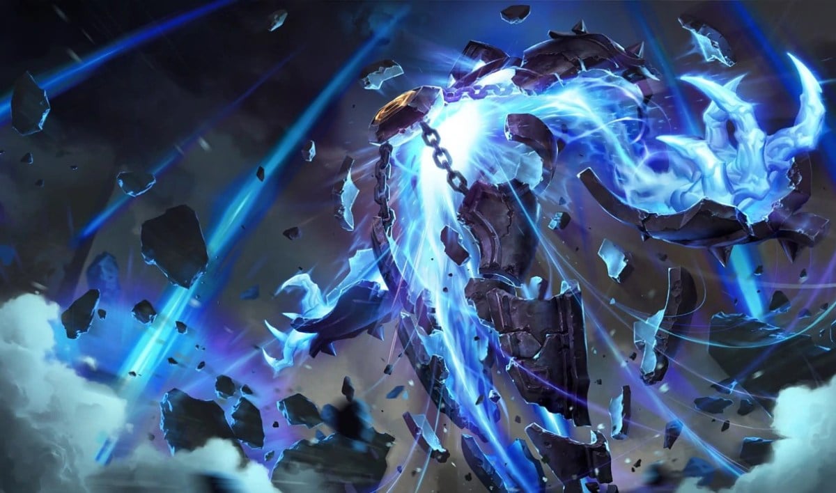 Xerath channeling his inner powers with elemental magic raising stones around him.