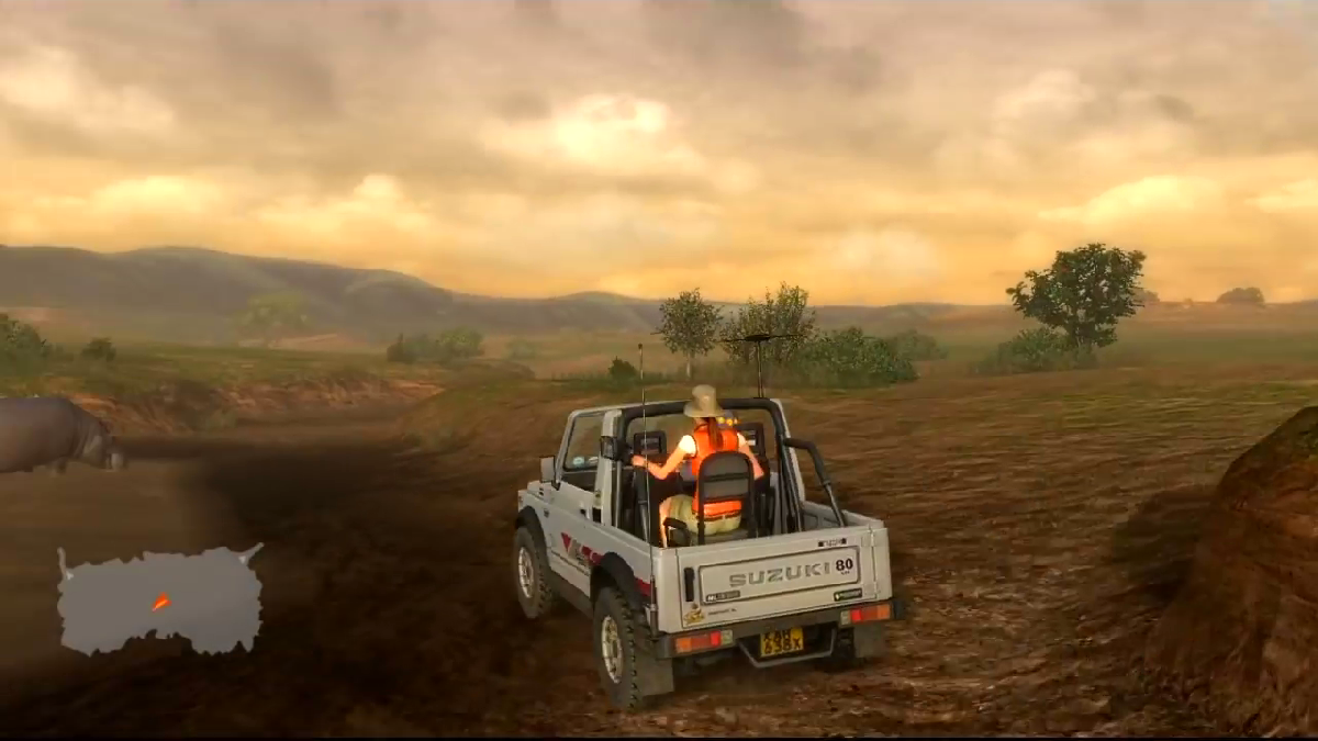 An image of the player character driving to a photography location in Afrika.