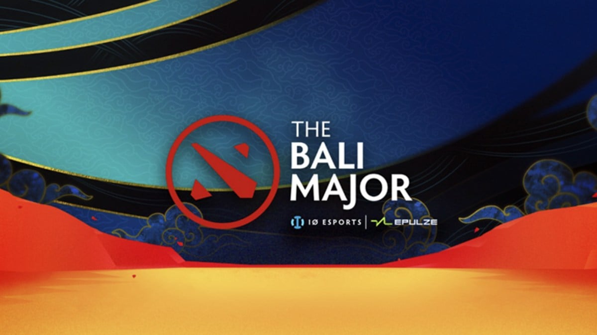 The Bali Major logo on a vibrant yellow, orange, blue, and black background