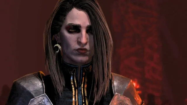 Woman wearing armor and dark hair surrounded by a red background in Diablo 4.