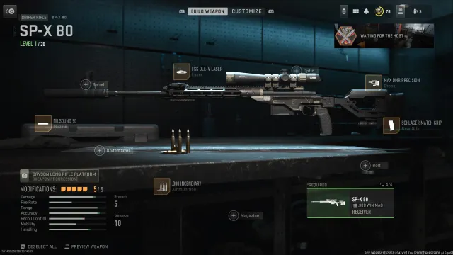 A Call of Duty menu showing the SP-X 80 armory options. 