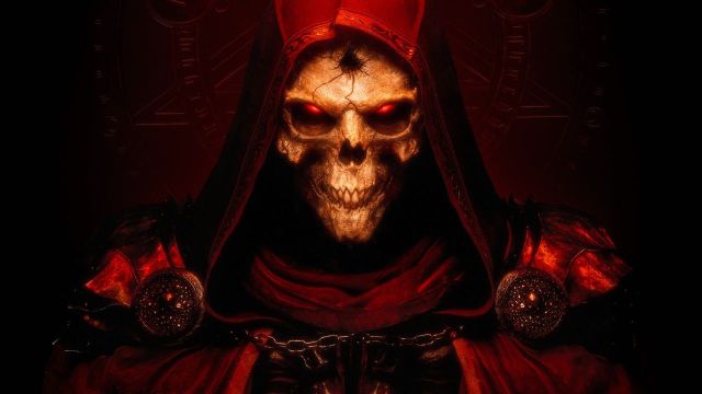 Skeleton wearing a hood with glowing red eyes in Diablo