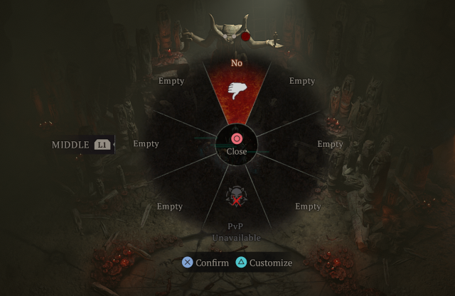 An image of the Diablo 4 emote wheel.