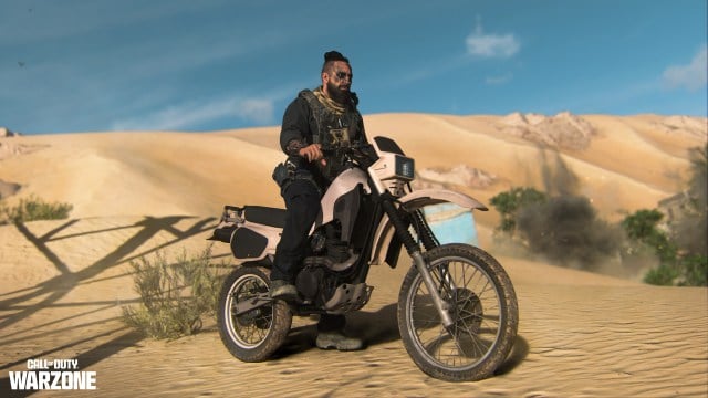 An image of the new Oz operator on a dirt bike in DMZ season 5.