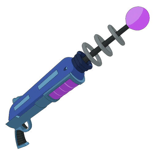 Bender's Shiny Metal Raygun, a purple and blue weapon. 