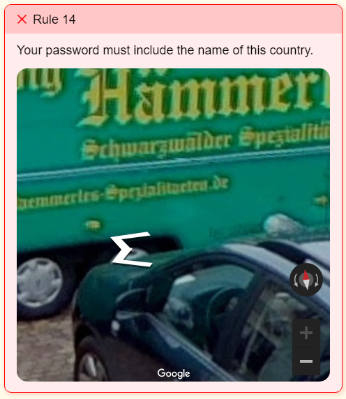 A screenshot of The Password Game's Rule 14 box, with an image of a truck and motorbike.