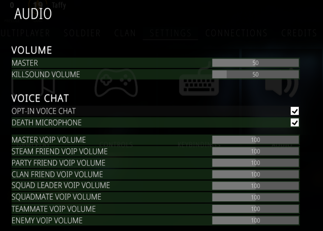 A screenshot of a main menu in BattleBit Remastered, specifically in the Audio settings menu.