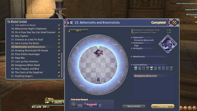 FFXIV screenshot showing the menu of The Masked Carnivale.