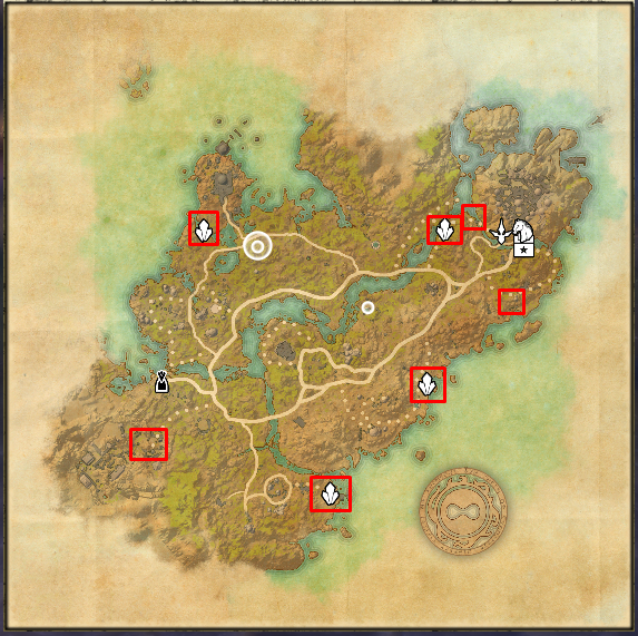 Telvanni Peninsula map with all skyshards locations highlighted.