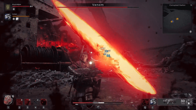 A slash of red energy appears, damaging a character in Remnant 2.