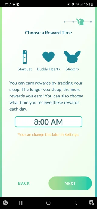 Pokemon sleep rewards time screen.