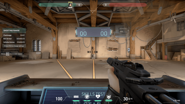 A screenshot of the maximum power crosshair in VALORANT's shooting range