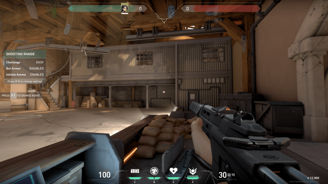 A screenshot of the kitty crosshair in VALORANT's shooting range