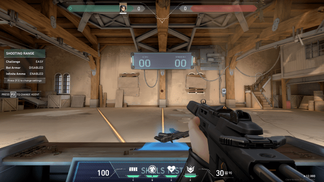 A screenshot of the Pokéball crosshair in VALORANT's shooting range