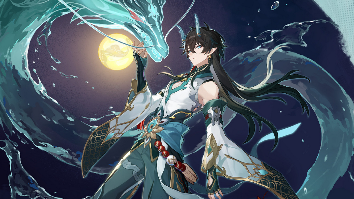 Imbibitor Lunae's official art showing him with the Azure Dragon.