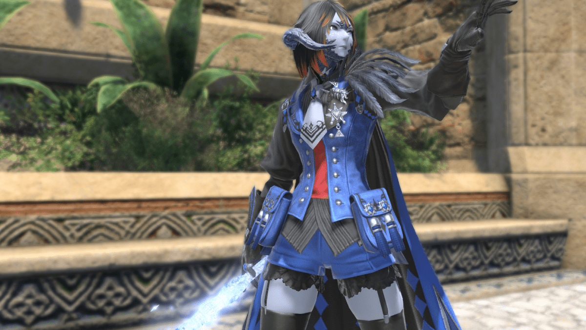 A Blue Mage in battle stance in Final Fantasy XIV.