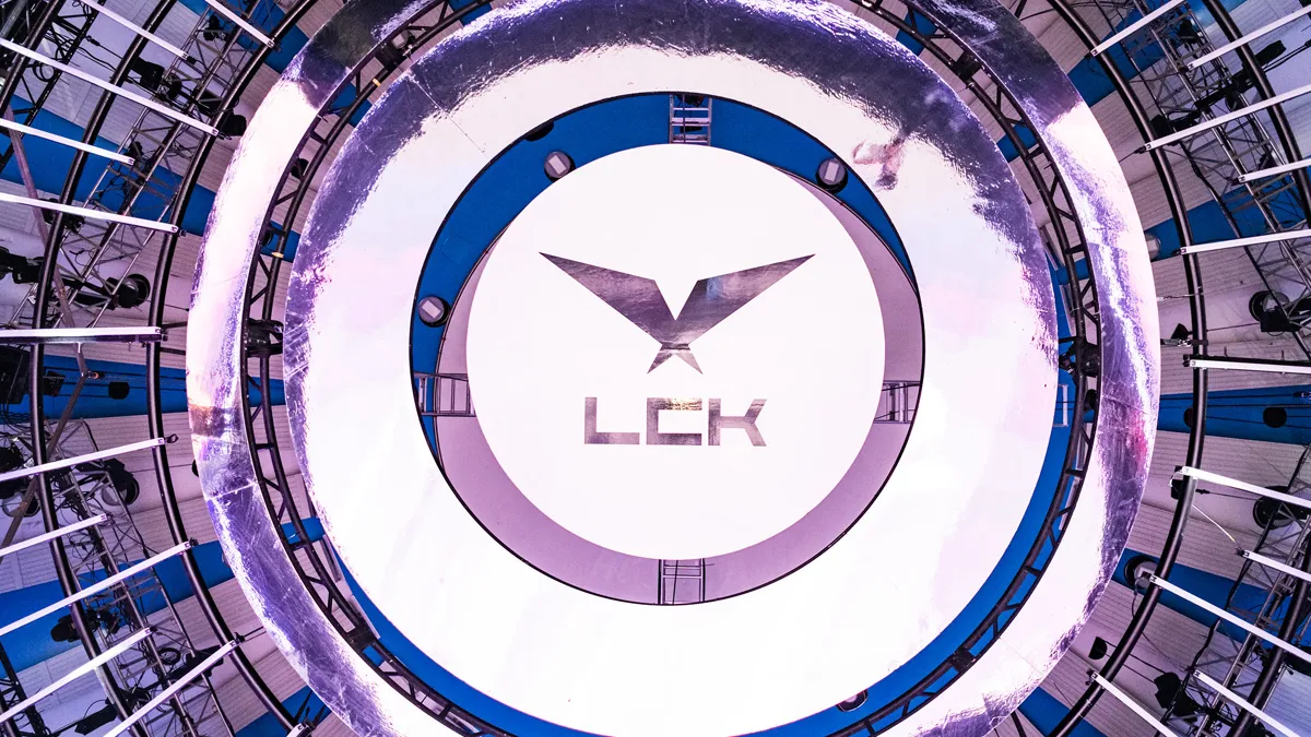 The LCK logo, stamped into the arena above the live League of Legends matches in South Korea.