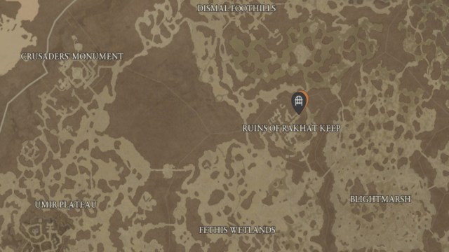 The location of the Iron Hold dungeon shown on the Diablo 4 map.