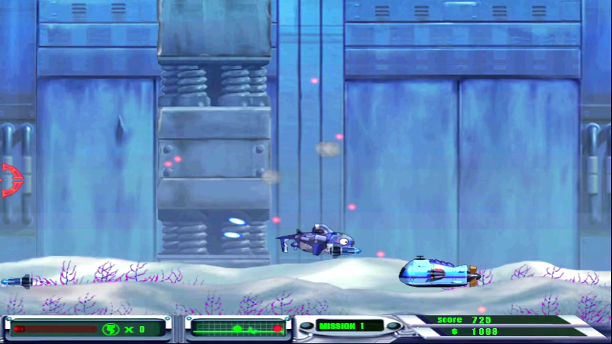 An image of the main character's submarine in combat with enemy units in Ocean Commander.