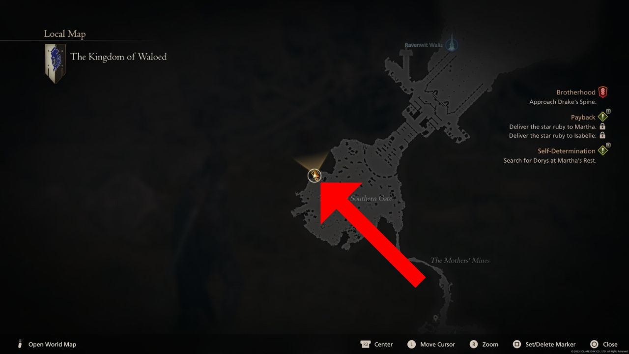 A map showing the location of the One Man's Treasure Map location in FF16