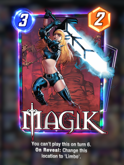 Thẻ Magik trong Marvel Snap, với mô tả của nó dưới đây