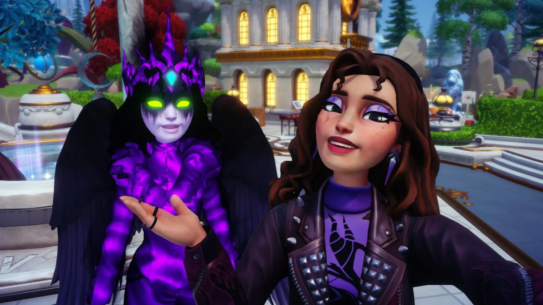 Pemain mengambil selfie yang menarik dengan karakter ungu, terlupakan dan tersenyum