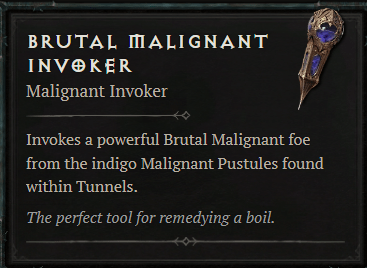The Brutal Malignant Invoker item in Diablo 4 and its description.