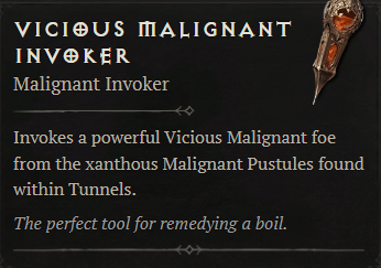 The Vicious Malignant Evoker in Diablo 4 and its description