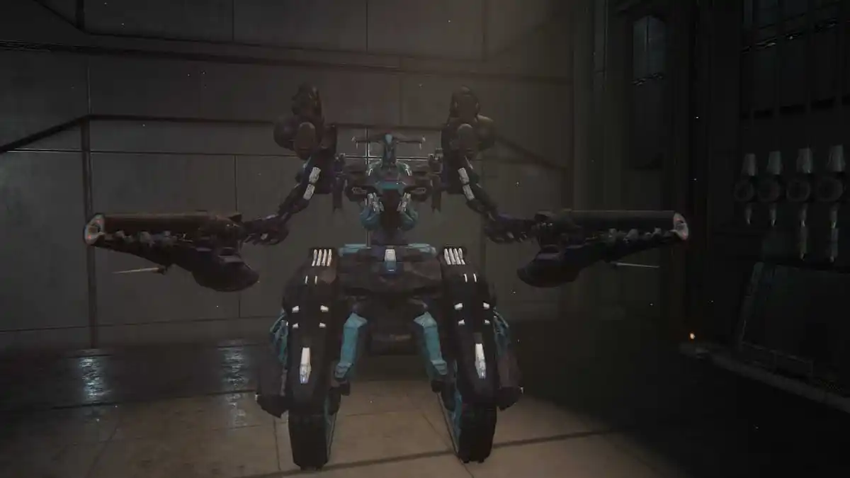 a tank armored core sitting in a lift