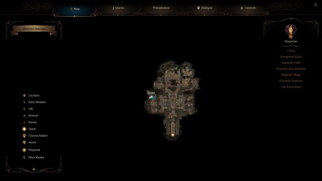 The map of the Shattered Sanctum as seen in-game.