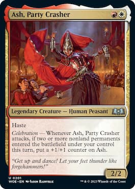Image of soldier dancing on tables and drinking through Ash Party Crasher in WOE MTG set