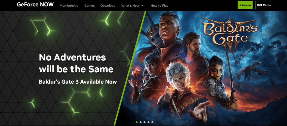 Image displaying art for Baldur's Gate 3 on the GeForce Now website.