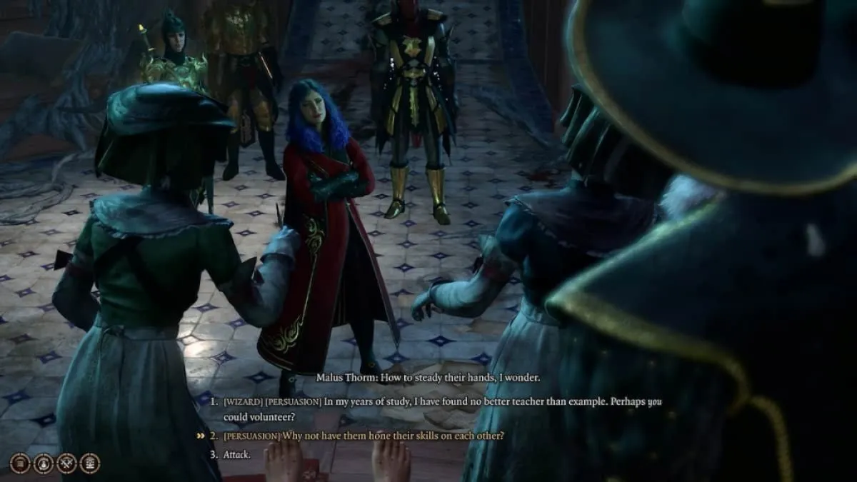 An image of the player character convincing Malus Thorm the surgeon to become an example for surgery in the House of Healing in Baldur's Gate 3.
